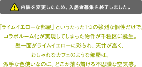 おしゃれなカフェのような部屋は派手な色使いなのに、どこか落ち着ける不思議な空間