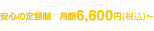 「シニアライフサポート」は安心の定額制で月額6,000円（税別）～※別途、初期費用30,000円（税別）が必要です。